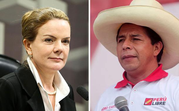 Presidente nacional do PT, Gleisi Hoffmann, e o candidato à presidência do Peru Pedro Castillo