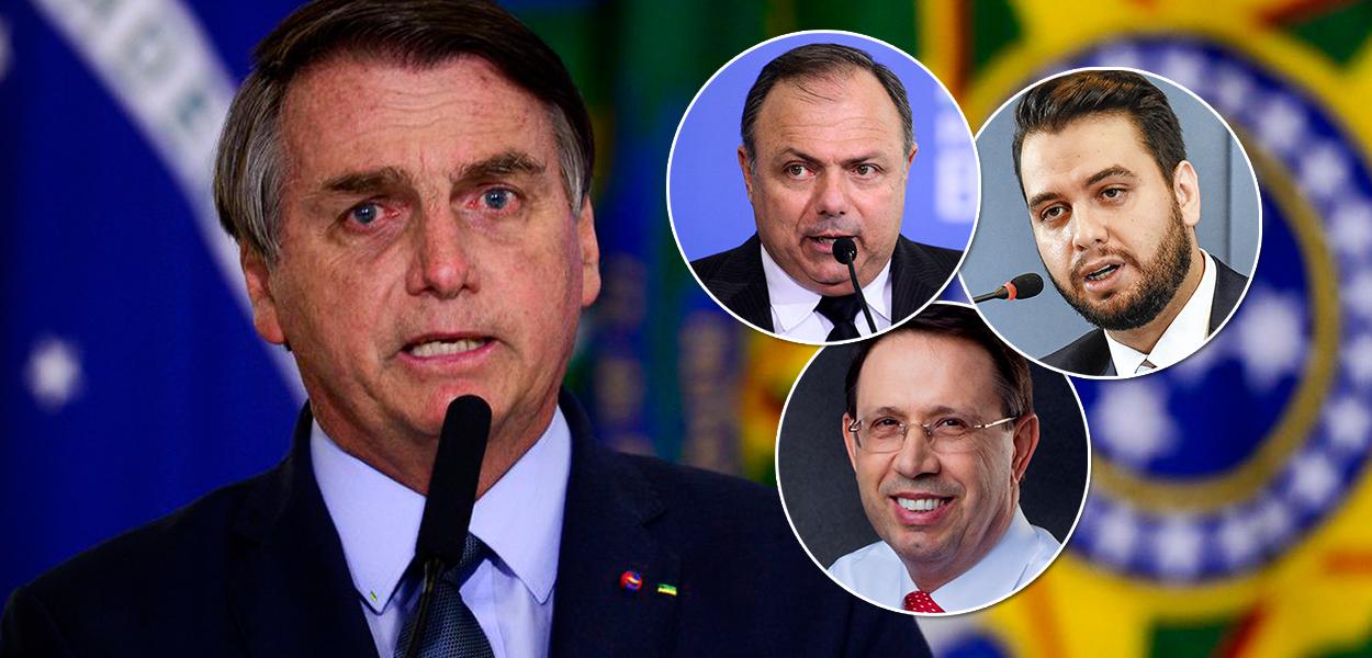 Jair Bolsonaro, ex-ministro Eduardo Pazuello, assessor Filipe Martins e o empresário Carlos Wizard