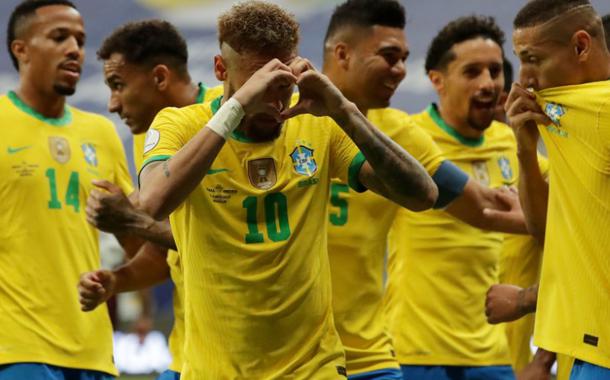 Neymar comemora gol do Brasil contra Venezuela
 13/6/2021  REUTERS/Henry Romero