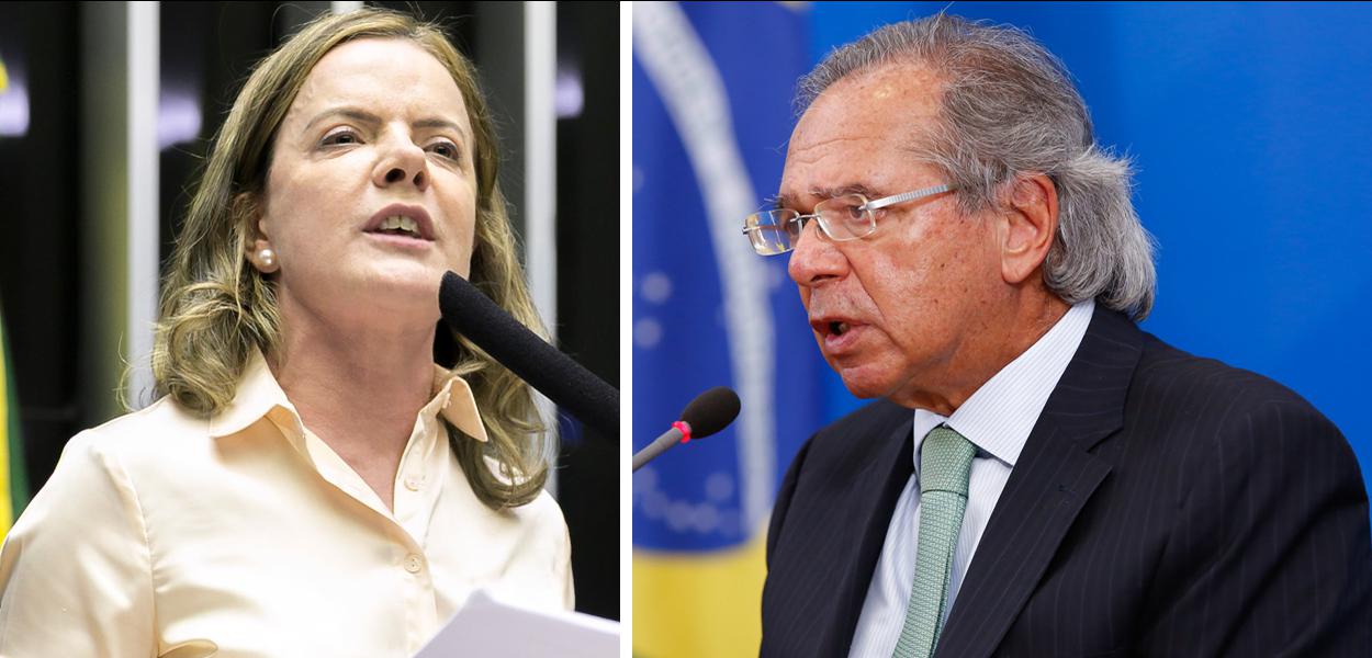 Gleisi Hoffmann e Paulo Guedes