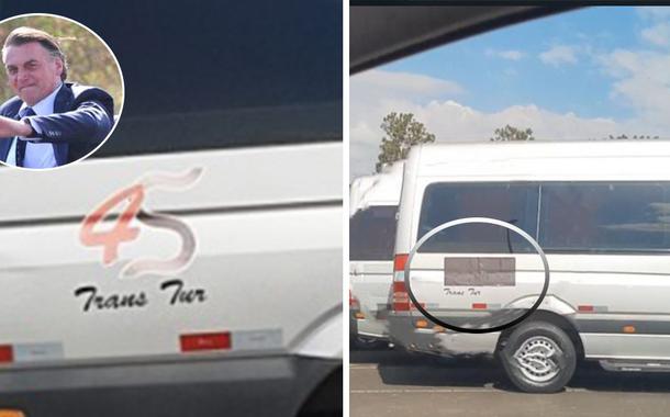 Bolsonaro em Sorocaba, e as vans que transportaram a comitiva. Fotos: Daniel Gil e Fábio Rogério