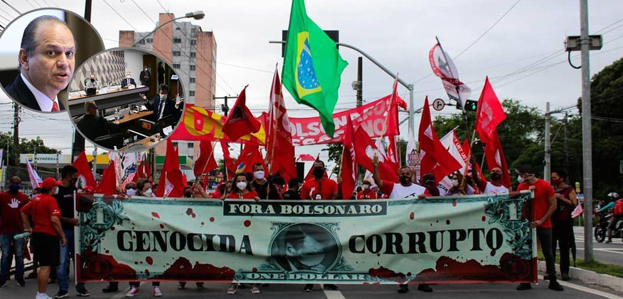 Deputado Ricardo Barros, sessão da CPI da Covid e um protesto contra Jair Bolsonaro