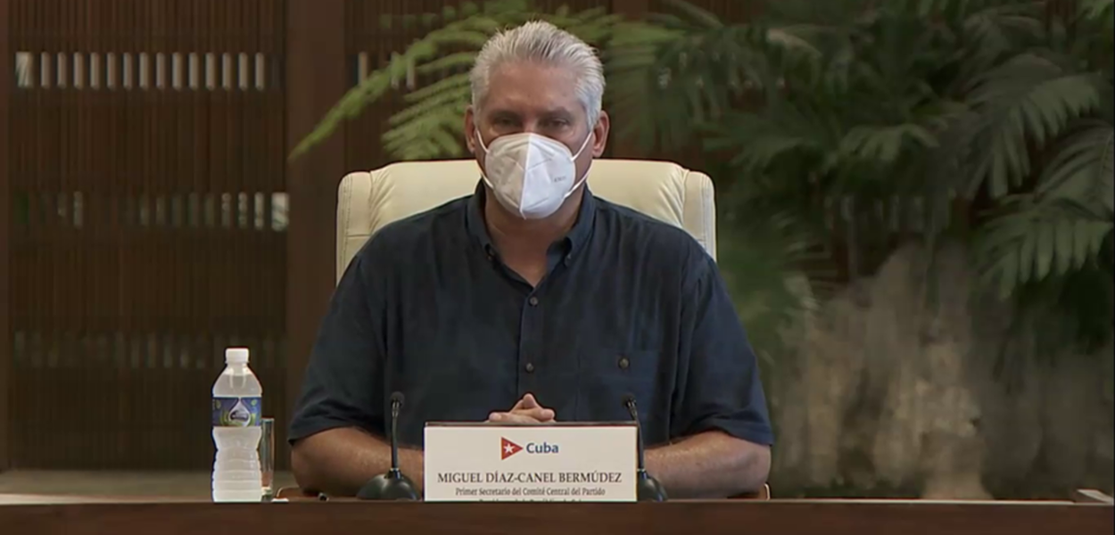 O presidente de Cuba, Miguel Díaz-Canel fez pronunciamento na TV conclamando o povo a rechaçar campanha de desestabilização dos EUA