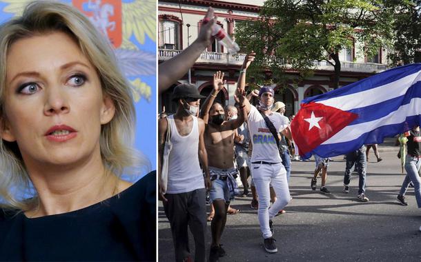 Maria Zakharova e manifestação em Cuba