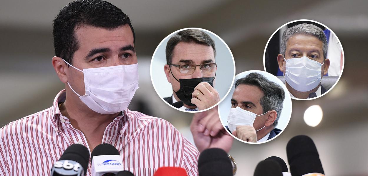 Deputado Luis Miranda, senadores Flávio Bolsonaro e Ciro Nogueira, e deputado Arthur Lira