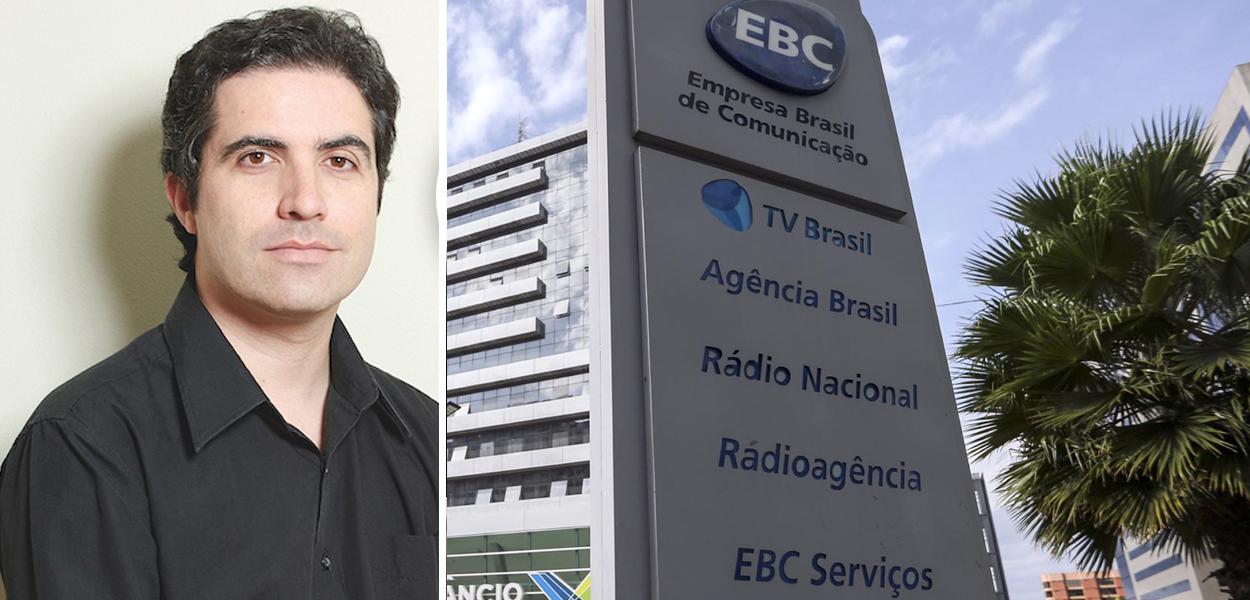 Jornalista Bernardo Mello Franco e a sede da EBC