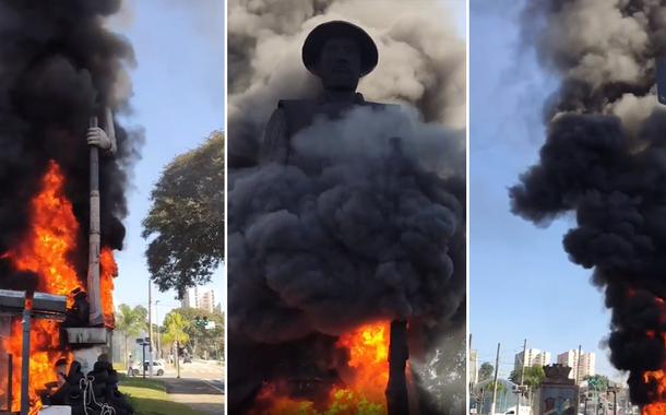 Incêndio na estátua do Borba Gato, em São Paulo