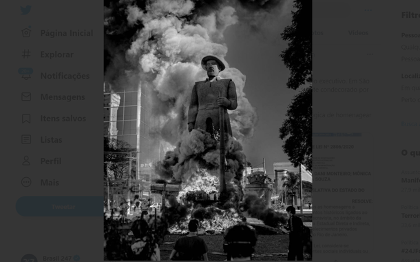 Fogo na estátua do Borba Gato, em São Paulo