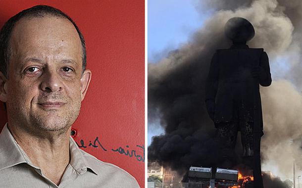 Jornalista Breno Altman e um incêndio da estátua de Manuel de Borba Gato