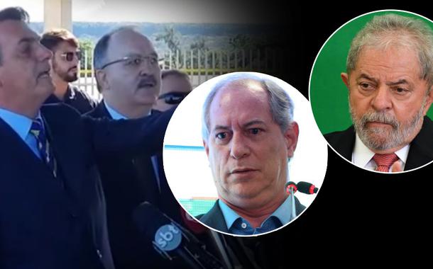 Jair Bolsonaro com apoiadores, ex-ministro Ciro Gomes e o ex-presidente Luiz Inácio Lula da Silva