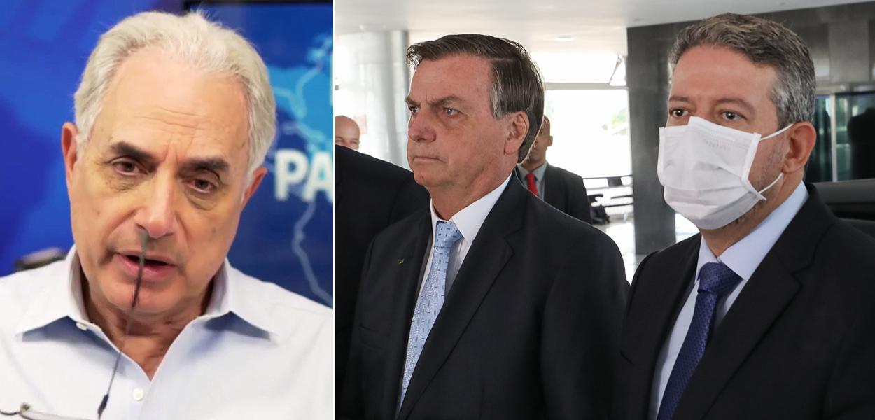 Jornalista William Waack, Jair Bolsonaro e o presidente da Câmara dos Deputados, Arthur Lira