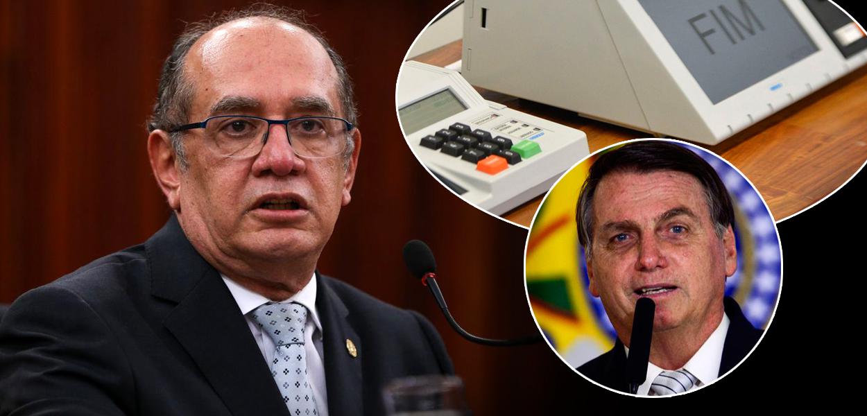 Ministro do STF Gilmar Mendes, Jair Bolsonaro e a urna eletrônica