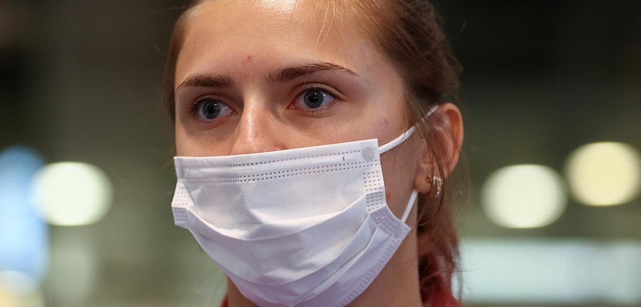 Krystsina Tsimanouskaya no aeroporto em Tóquio
 1/8/2021   REUTERS/Issei Kato