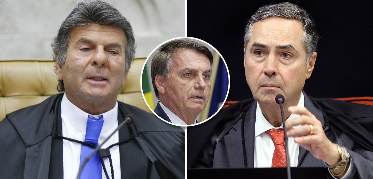 Presidente do STF, Luiz Fux, Jair Bolsonaro e o presidente do TSE, Luís Roberto Barroso