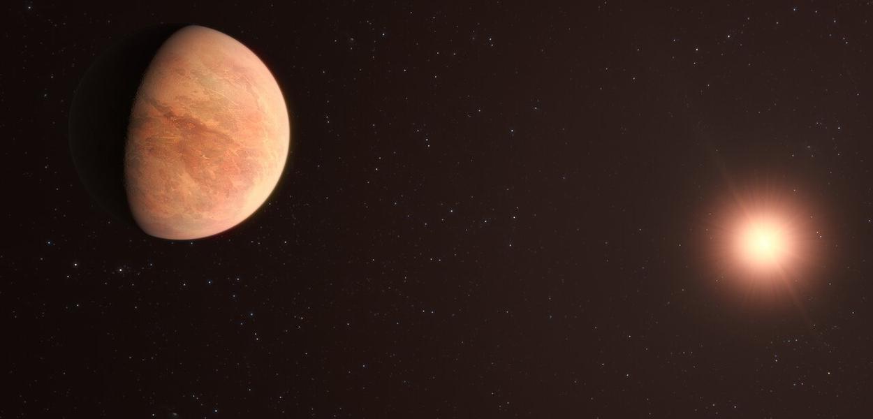 Concepção artística do planeta L 98-59b, com apenas 40% da massa da Terra