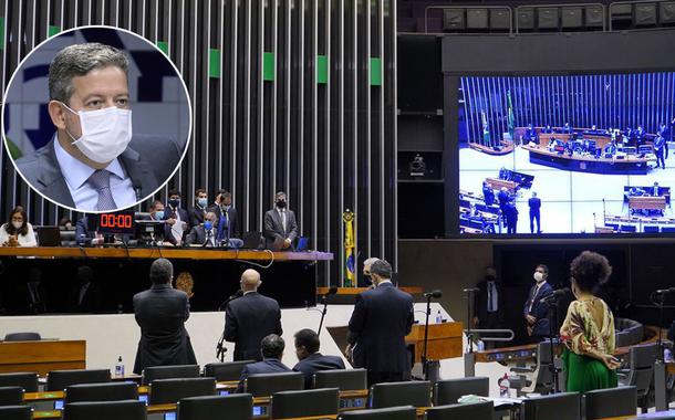 Arthur Lira (círculo) e o plenário da Câmara