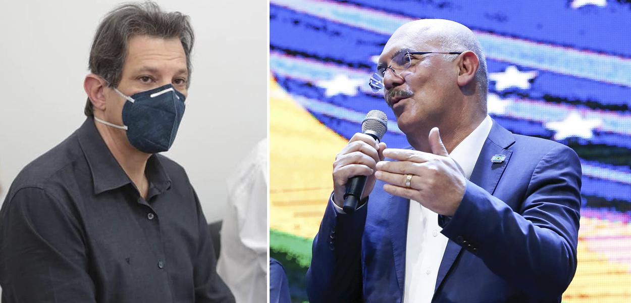 Ex-ministro Fernando Haddad e o chefe do MEC, Milton Ribeiro