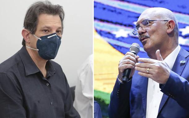 Ex-ministro Fernando Haddad e o chefe do MEC, Milton Ribeiro