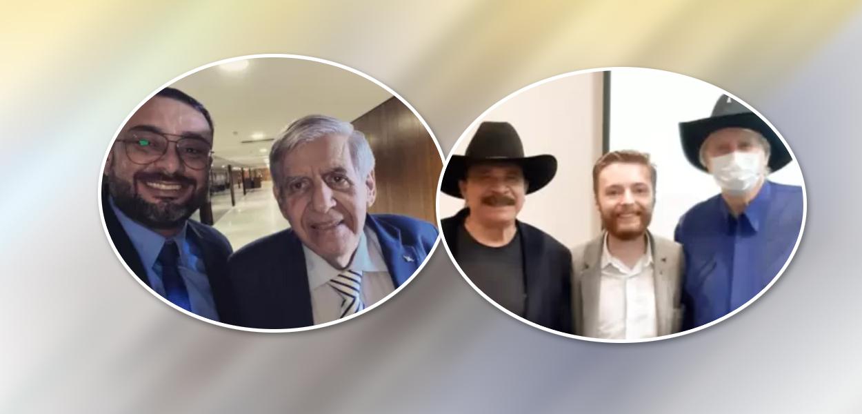 Juliano Martins, ativista alvo de operação da PF, com o general Augusto Heleno, ministro do GSI e ativistas Eduardo Araújo, Bruno Semczeszm com Sérgio Reis
