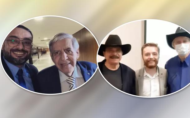 Juliano Martins, ativista alvo de operação da PF, com o general Augusto Heleno, ministro do GSI e ativistas Eduardo Araújo, Bruno Semczeszm com Sérgio Reis