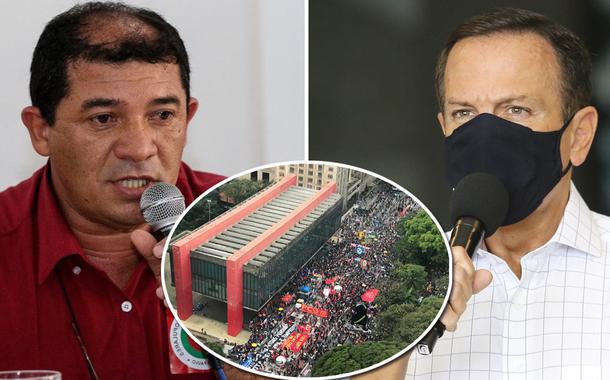 Coordenador nacional da Central de Movimentos Populares (CMP), Raimundo Bonfim, e o governador João Doria