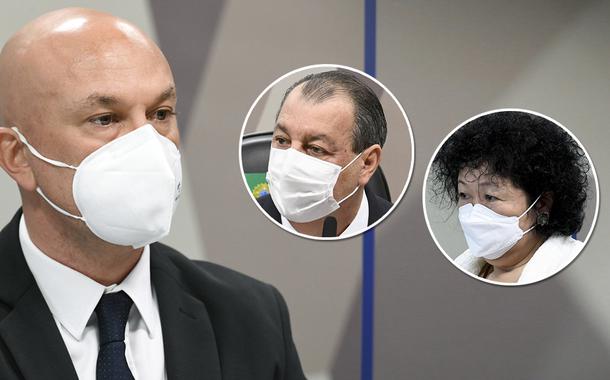 O ex-funcionário da Anvisa José Ricardo Santana, o presidente da CPI da Covid, Omar Aziz, e a médica Nise Yamaguchi