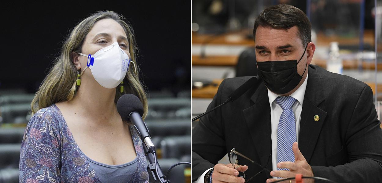 Deputada federal Fernanda Melchionna e o senador Flávio Bolsonaro