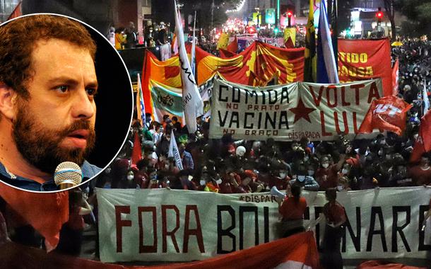 Líder do MTST, Guilherme Boulos, e um ato contra Jair Bolsonaro