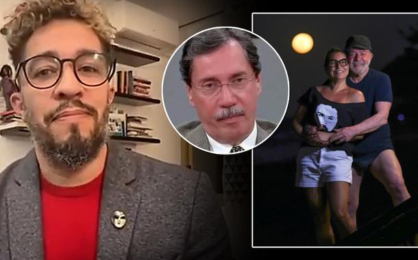 Ex-deputado Jean Wyllys, o jornalista Merval Pereira, e o ex-presidente Lula com sua namorada, Janja