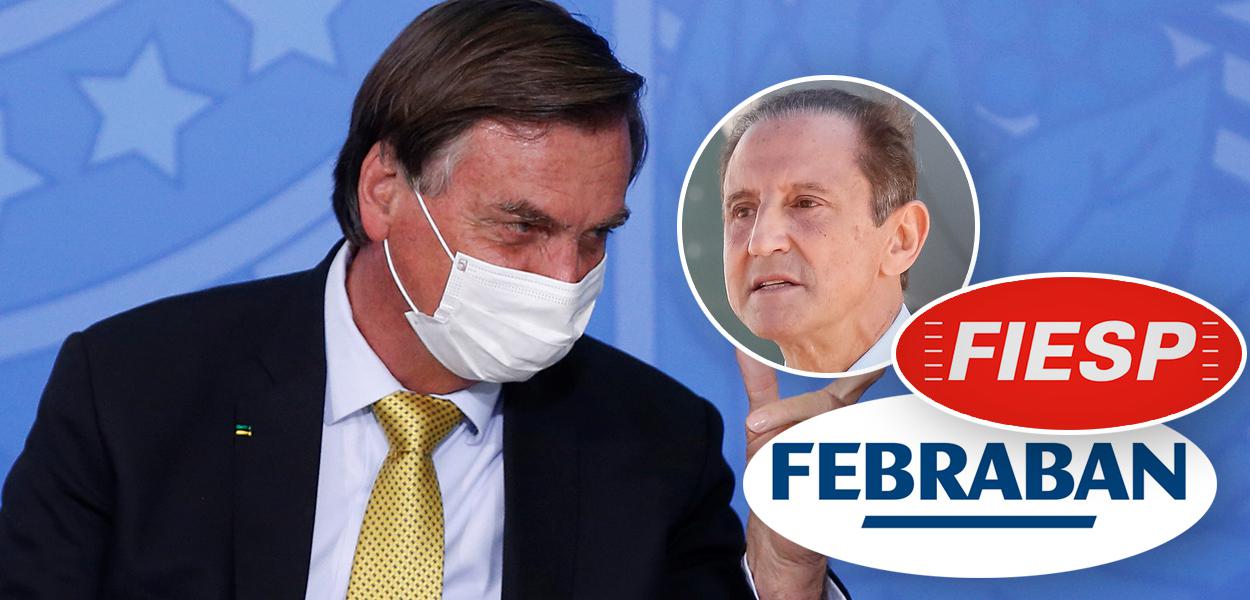 Jair Bolsonaro e Paulo Skaf no detalhe