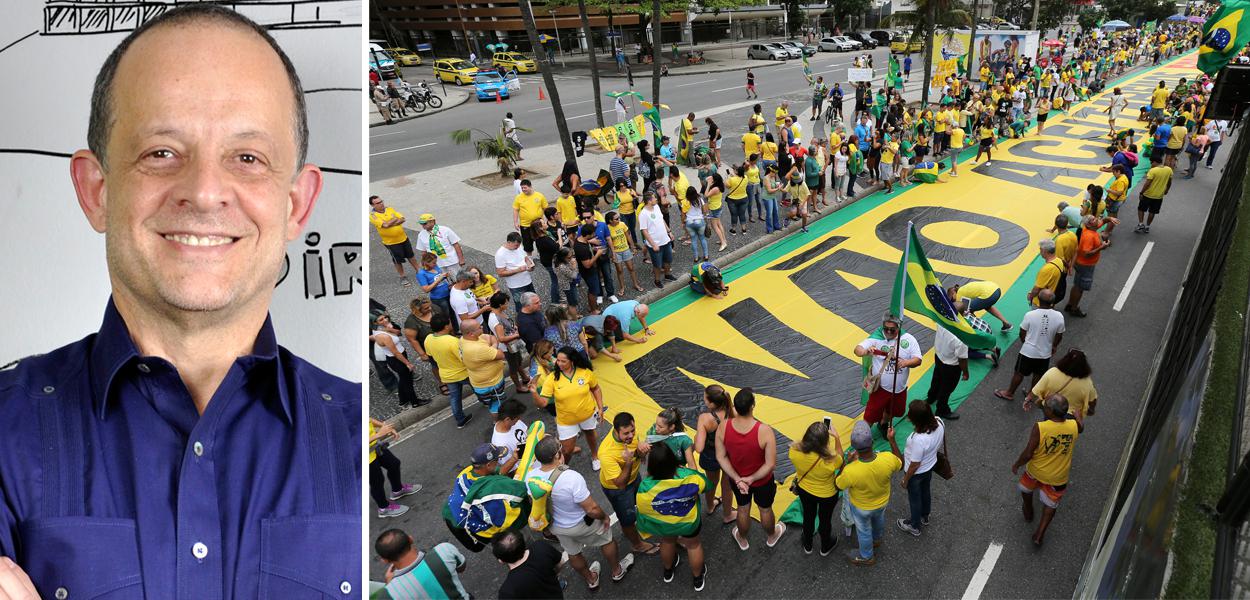Breno Altman e manifestantes bolsonaristas