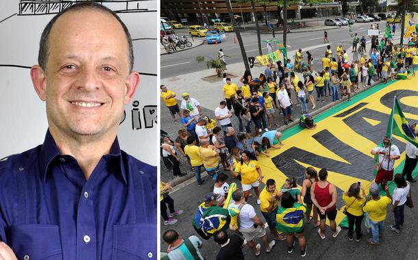 Breno Altman e manifestantes bolsonaristas
