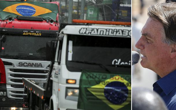 Caminhoneiros em Gravataí, no Rio Grande do Sul; e Jair Bolsonaro