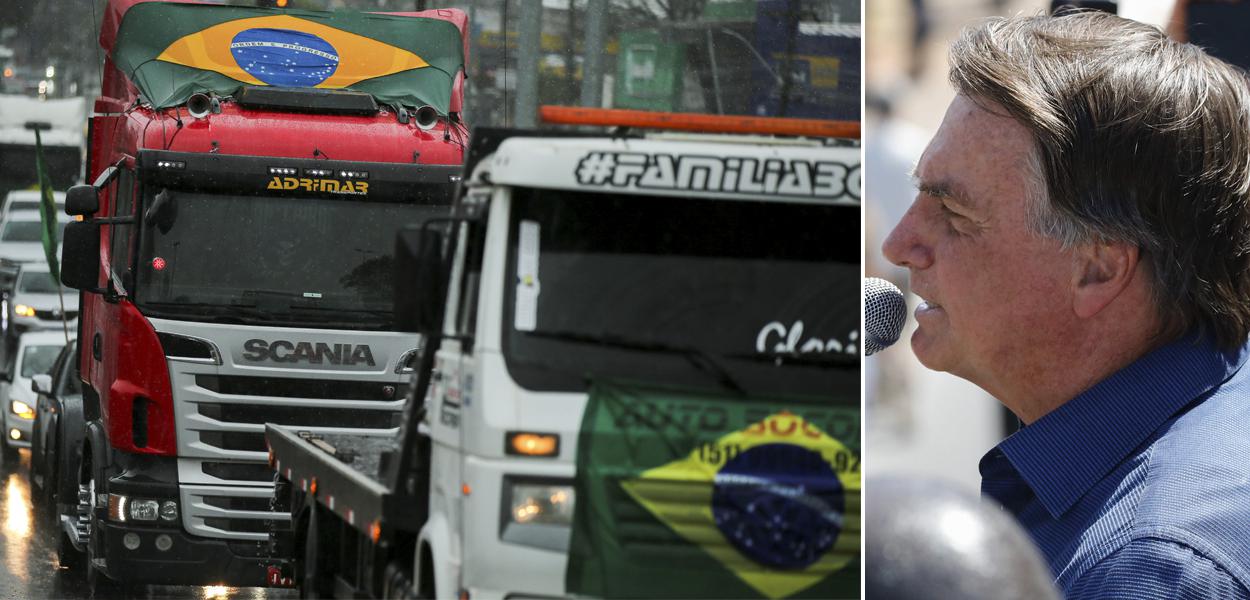 Caminhoneiros em Gravataí, no Rio Grande do Sul; e Jair Bolsonaro