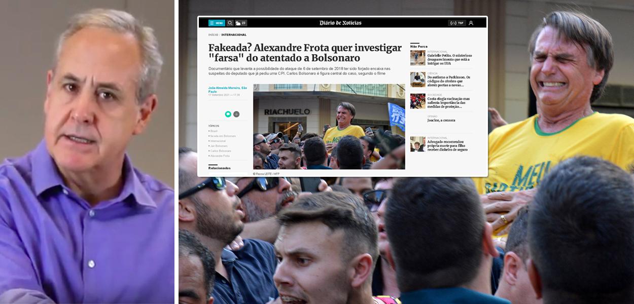 Jornalista Joaquim de Carvalho e a imagem da suposta facada em Jair Bolsonaro mais uma captura da reportagem da imprensa portuguesa