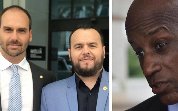 Deputados Eduardo Bolsonaro e Gil Diniz, e o presidente da Fundação Palmares, Sérgio Camargo