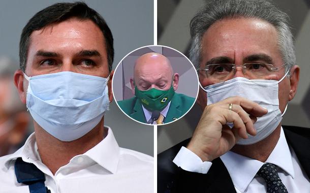 Senador Flávio Bolsonaro, o empresário Luciano Hang e o senador Renan Calheiros