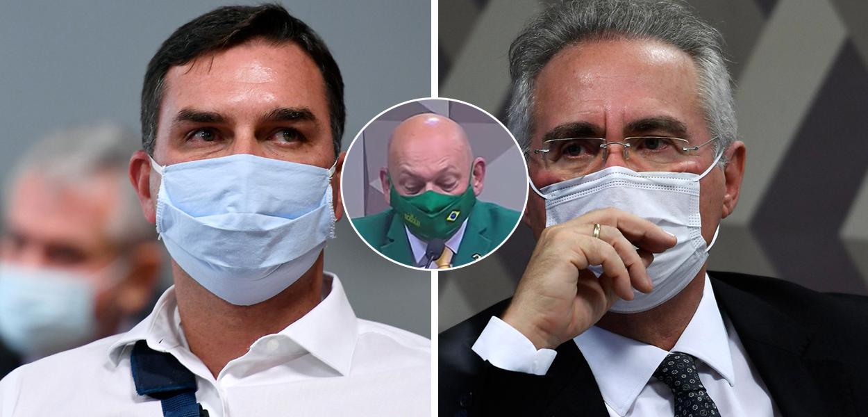 Senador Flávio Bolsonaro, o empresário Luciano Hang e o senador Renan Calheiros