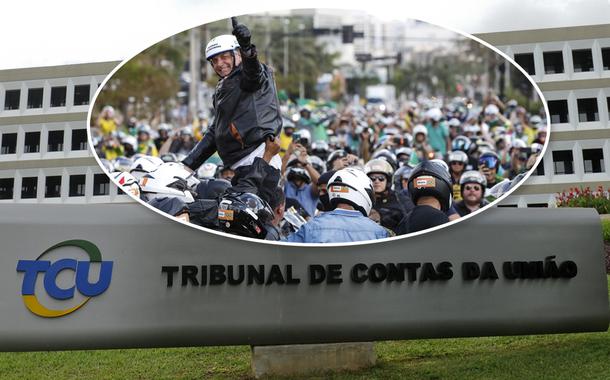 Fachada do TCU e Bolsonaro em motociata