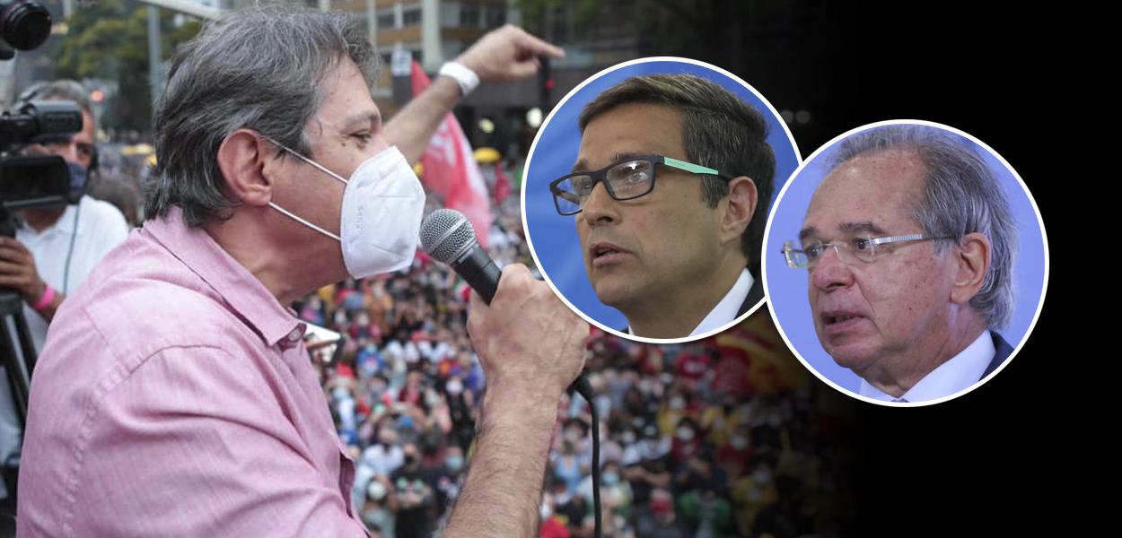 Ex-prefeito de São Paulo Fernando Haddad, o presidente do Banco Central, Roberto Campos Neto, e o ministro da Economia, Paulo Guedes