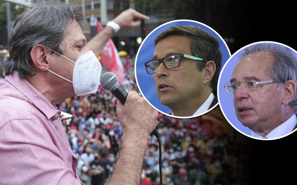 Ex-prefeito de São Paulo Fernando Haddad, o presidente do Banco Central, Roberto Campos Neto, e o ministro da Economia, Paulo Guedes