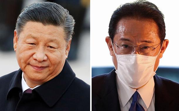 Presidente chinês, Xi Jinping, e o primeiro-ministro japonês, Fumio Kishida