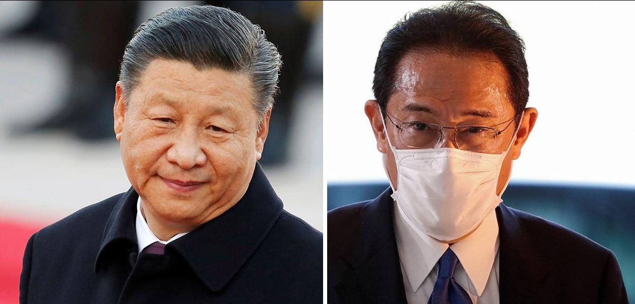 Presidente chinês, Xi Jinping, e o primeiro-ministro japonês, Fumio Kishida