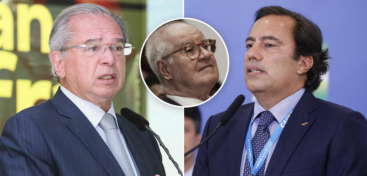 Ministro Paulo Guedes, colunista Elio Gaspari e o presidente da Nossa Caixa, Pedro Guimarães