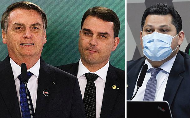 Jair e Flávio Bolsonaro e Davi Alcolumbre