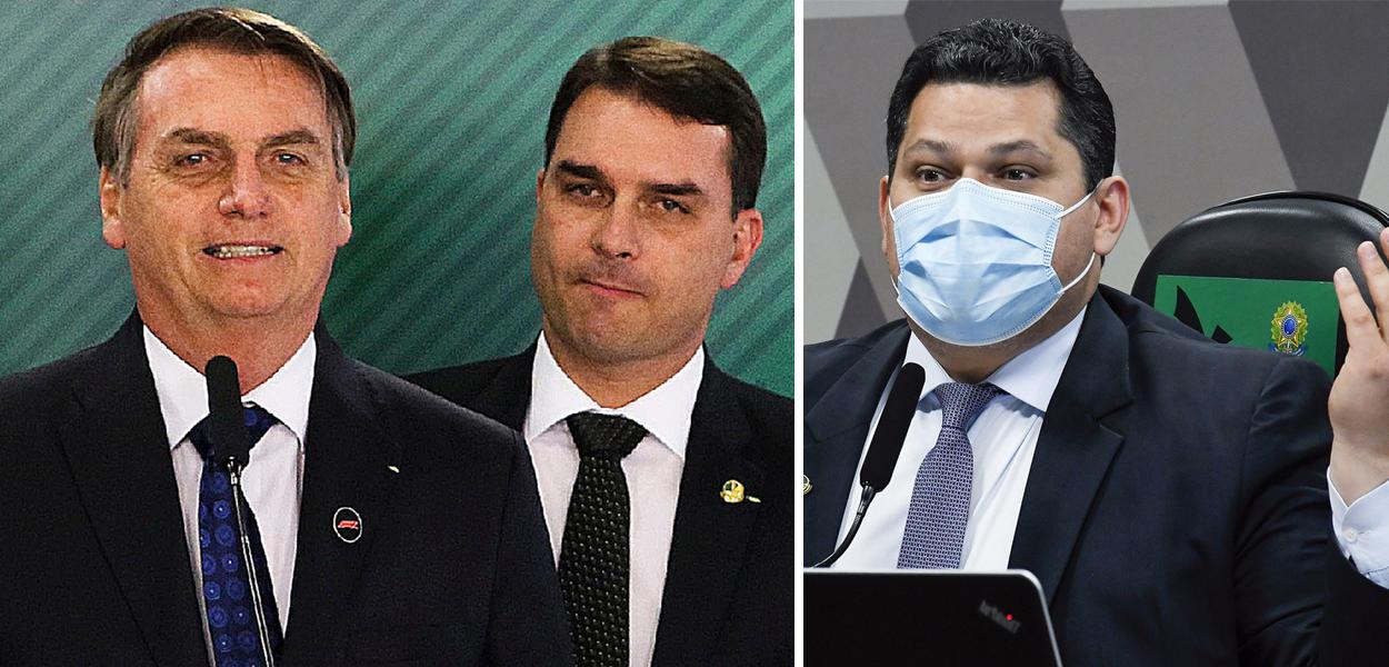 Jair e Flávio Bolsonaro e Davi Alcolumbre