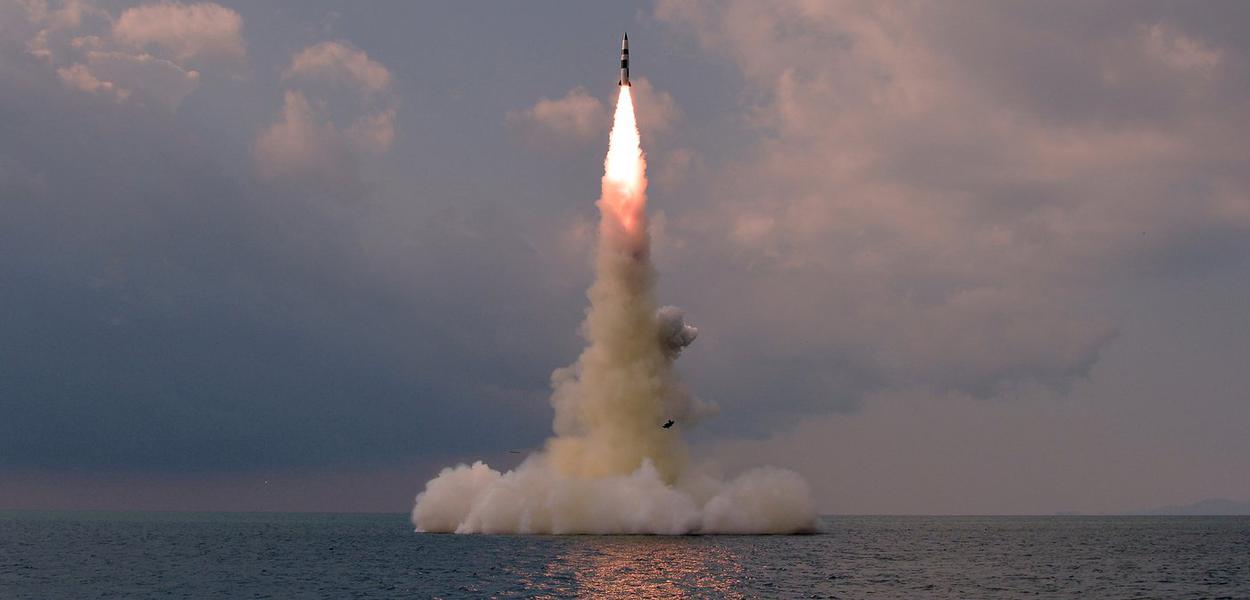 A new submarine-launched ballistic missile is seen during a test in this undated photo released on October 19, 2021 by North Korea's Korean Central News Agency (KCNA).  KCNA via REUTERS    ATTENTION EDITORS - THIS IMAGE WAS PROVIDED BY A THIRD PARTY. REUTERS IS UNABLE TO INDEPENDENTLY VERIFY THIS IMAGE. NO THIRD PARTY SALES. SOUTH KOREA OUT. NO COMMERCIAL OR EDITORIAL SALES IN SOUTH KOREA.