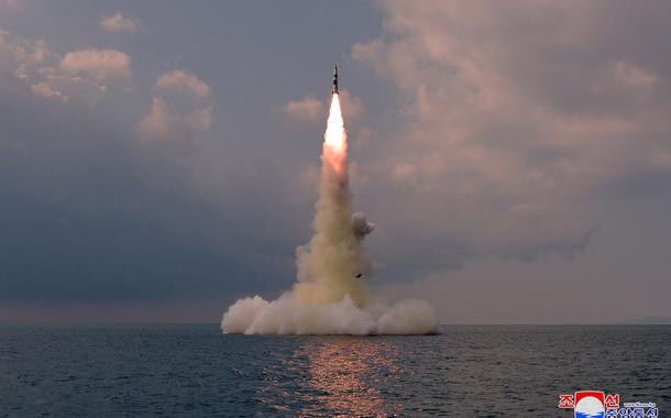 A new submarine-launched ballistic missile is seen during a test in this undated photo released on October 19, 2021 by North Korea's Korean Central News Agency (KCNA).  KCNA via REUTERS    ATTENTION EDITORS - THIS IMAGE WAS PROVIDED BY A THIRD PARTY. REUTERS IS UNABLE TO INDEPENDENTLY VERIFY THIS IMAGE. NO THIRD PARTY SALES. SOUTH KOREA OUT. NO COMMERCIAL OR EDITORIAL SALES IN SOUTH KOREA.