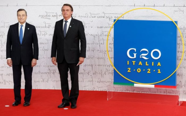 Mario Draghi e Jair Bolsonaro na cúpula do G-20