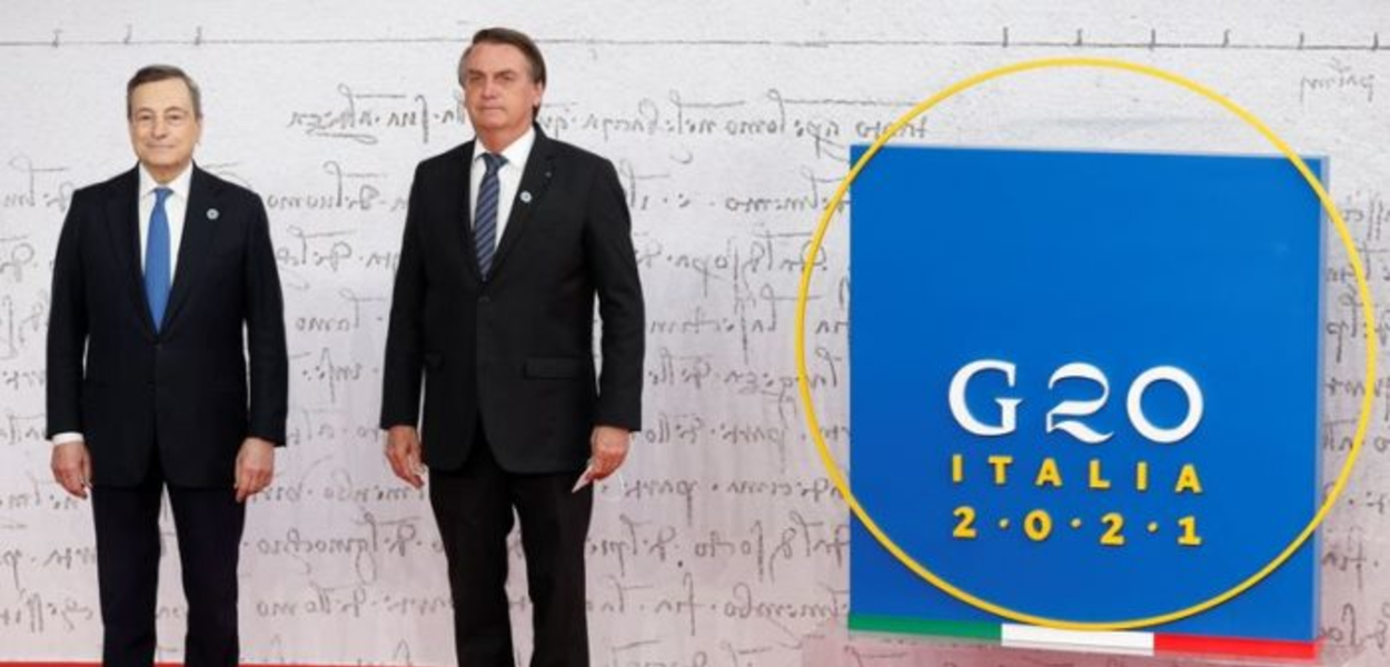 Mario Draghi e Jair Bolsonaro na cúpula do G-20